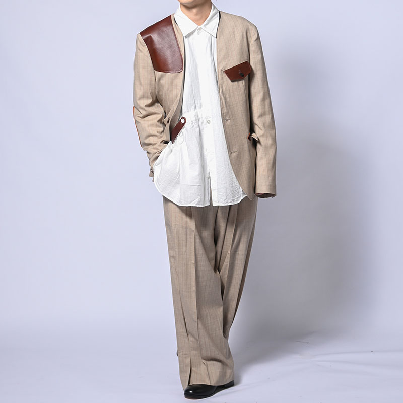 Leather-Patch No-Collar Jacket -2.COLOR-