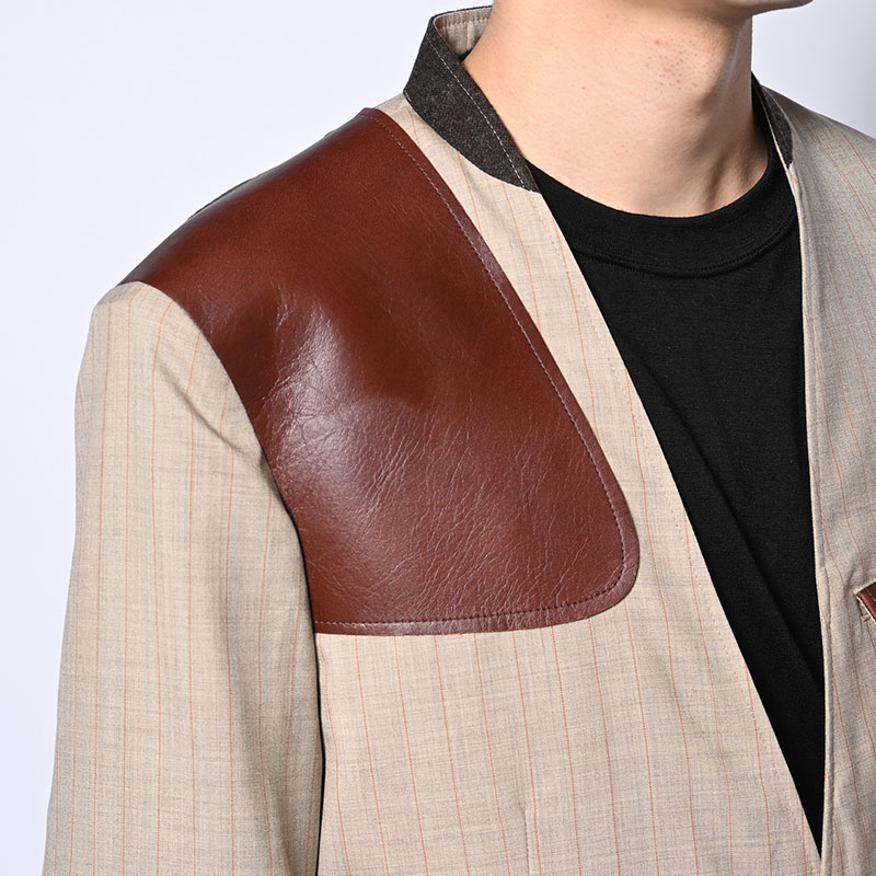 Leather-Patch No-Collar Jacket -2.COLOR-
