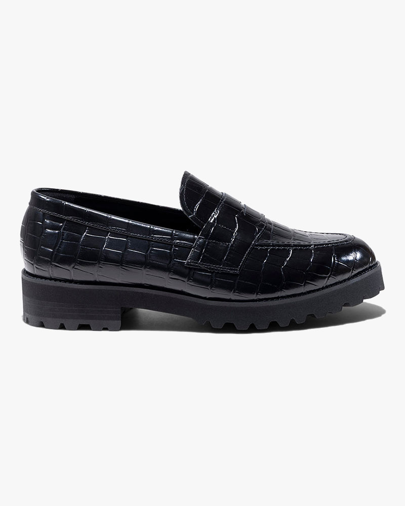 TANK SOLE CROCODILE LOAFERS -BLACK-