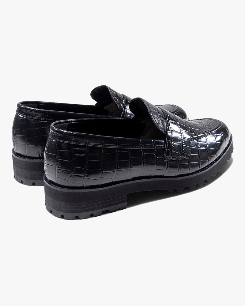 TANK SOLE CROCODILE LOAFERS -BLACK-