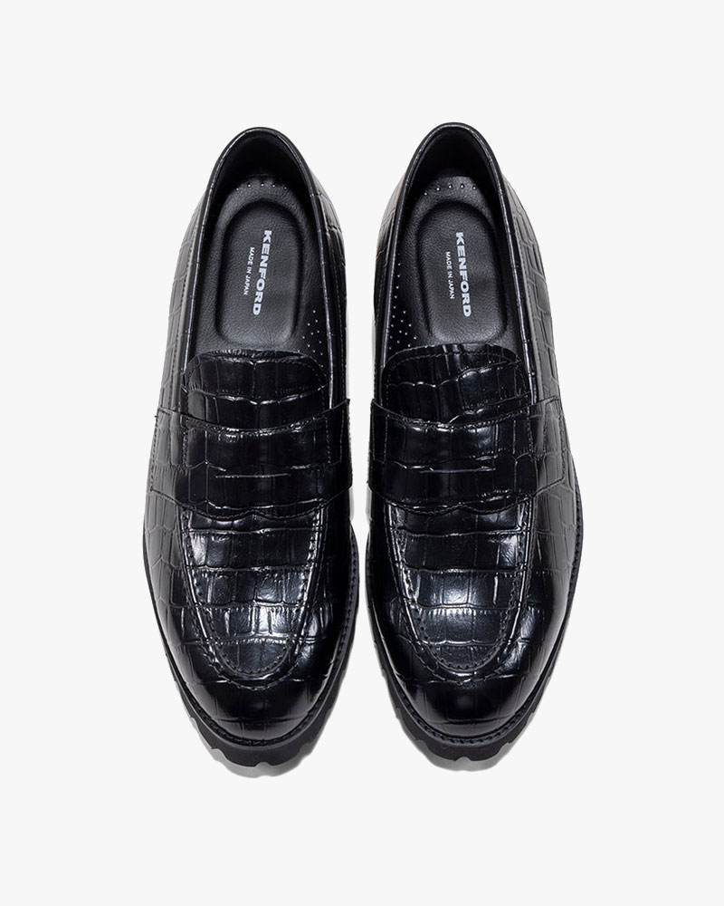 TANK SOLE CROCODILE LOAFERS -BLACK-