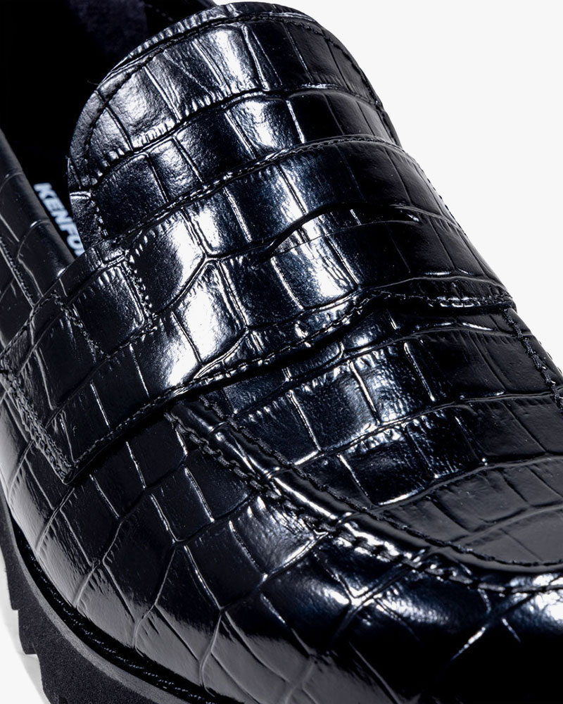 TANK SOLE CROCODILE LOAFERS -BLACK-