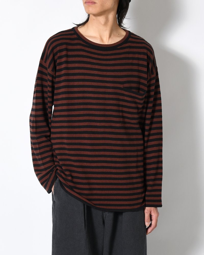 NEP SILK BORDER L/S KNIT -BLACK×BROWN-