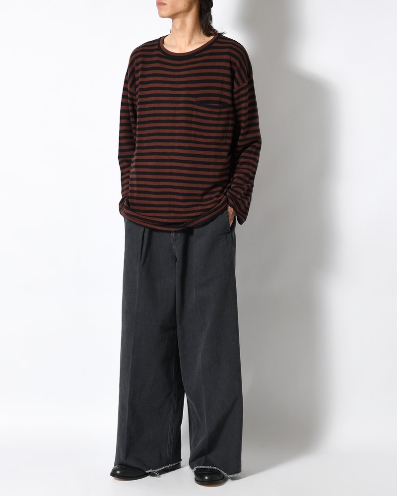 NEP SILK BORDER L/S KNIT -BLACK×BROWN-