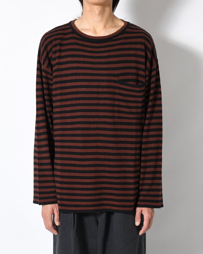 NEP SILK BORDER L/S KNIT -BLACK×BROWN-