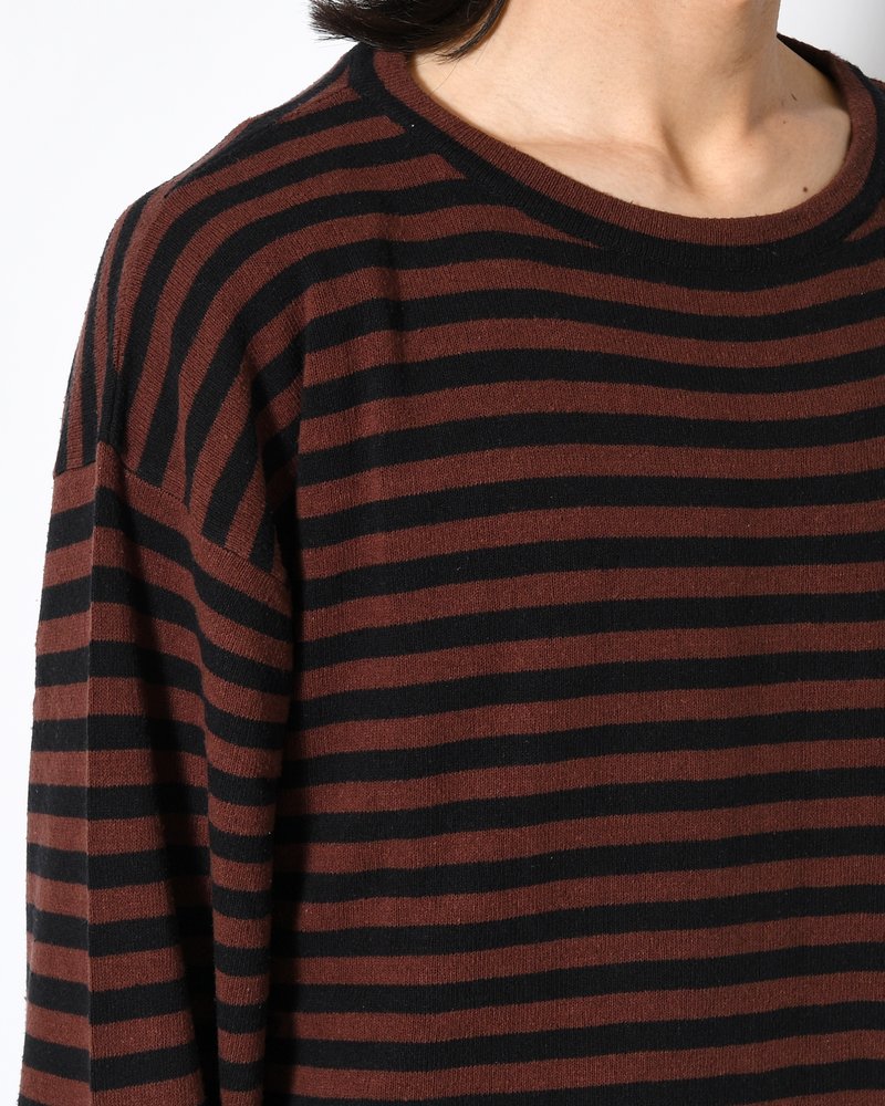 NEP SILK BORDER L/S KNIT -BLACK×BROWN-