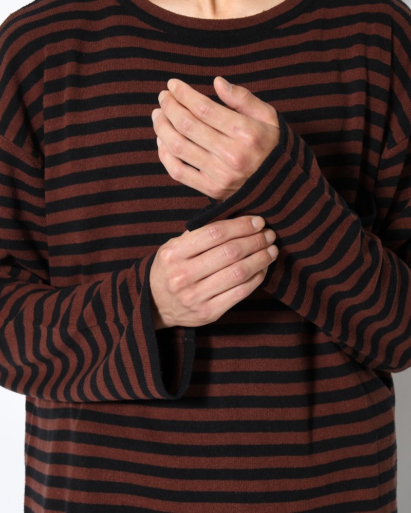 NEP SILK BORDER L/S KNIT -BLACK×BROWN-