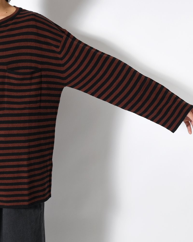 NEP SILK BORDER L/S KNIT -BLACK×BROWN-