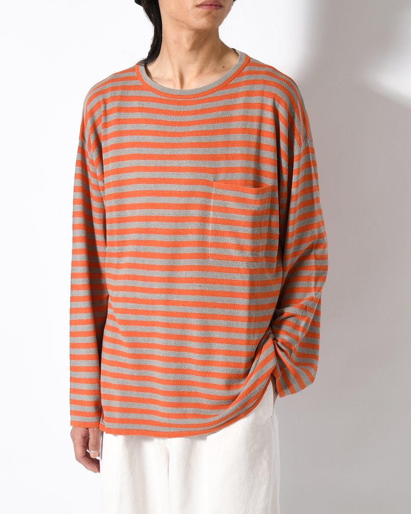 NEP SILK BORDER L/S KNIT -ORANGE×GRAY-