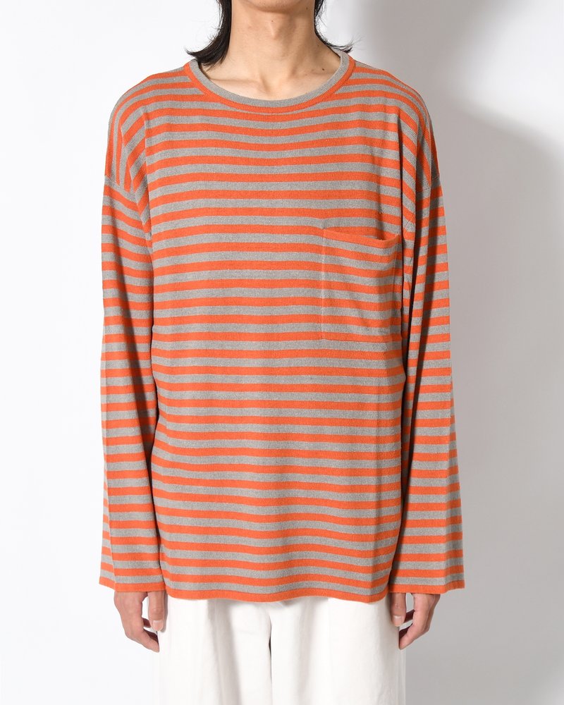 NEP SILK BORDER L/S KNIT -ORANGE×GRAY-