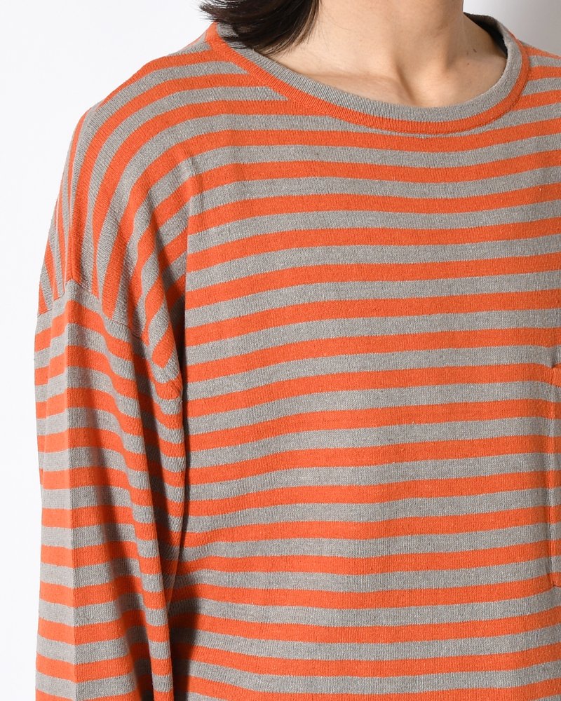 NEP SILK BORDER L/S KNIT -ORANGE×GRAY-