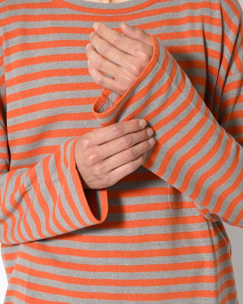 NEP SILK BORDER L/S KNIT -ORANGE×GRAY-