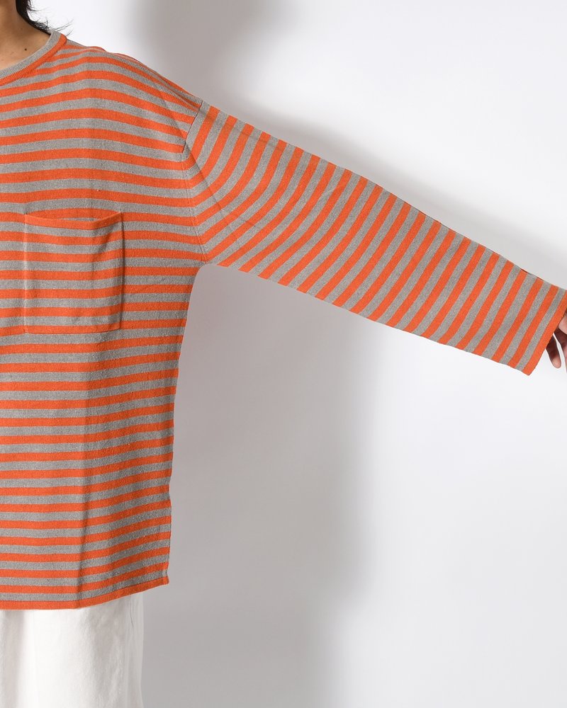 NEP SILK BORDER L/S KNIT -ORANGE×GRAY-