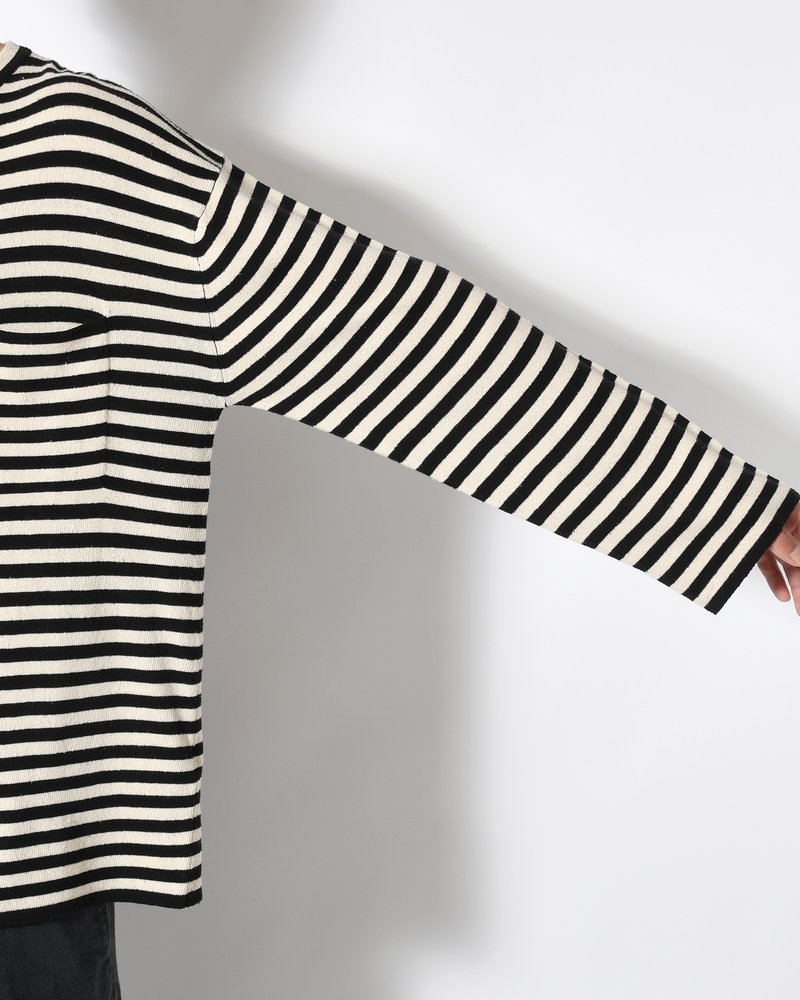 NEP SILK BORDER L/S KNIT -BLACK×WHITE-