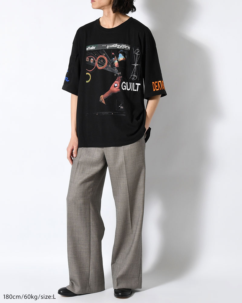 BIG SIZE SLIT T-SH (EMBROIDERY) -BLACK-