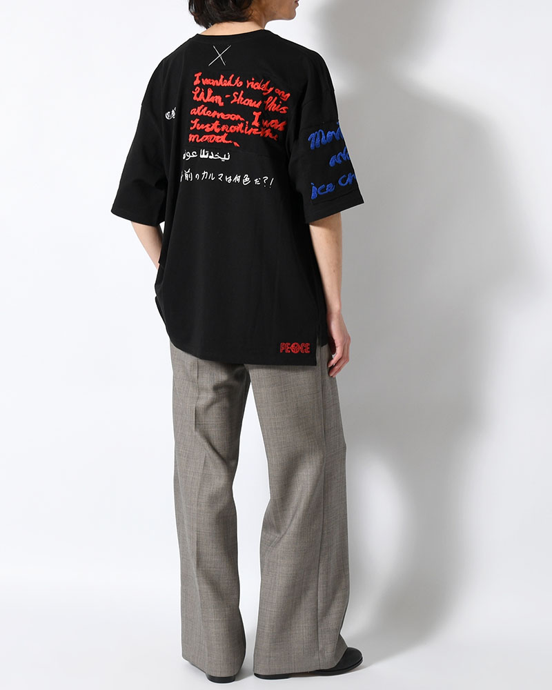 BIG SIZE SLIT T-SH (EMBROIDERY) -BLACK-