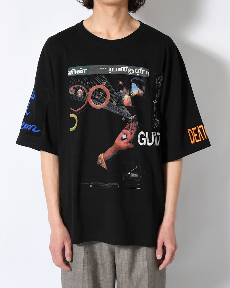 BIG SIZE SLIT T-SH (EMBROIDERY) -BLACK-