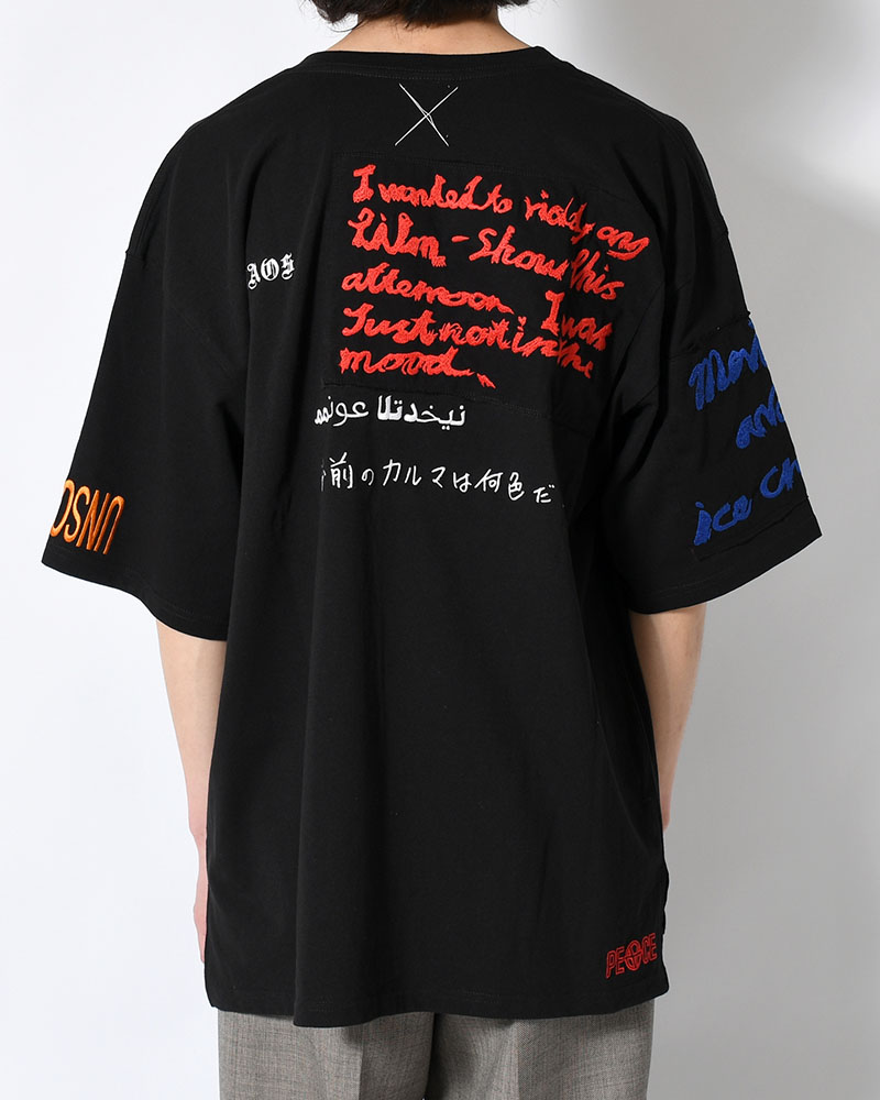 BIG SIZE SLIT T-SH (EMBROIDERY) -BLACK-