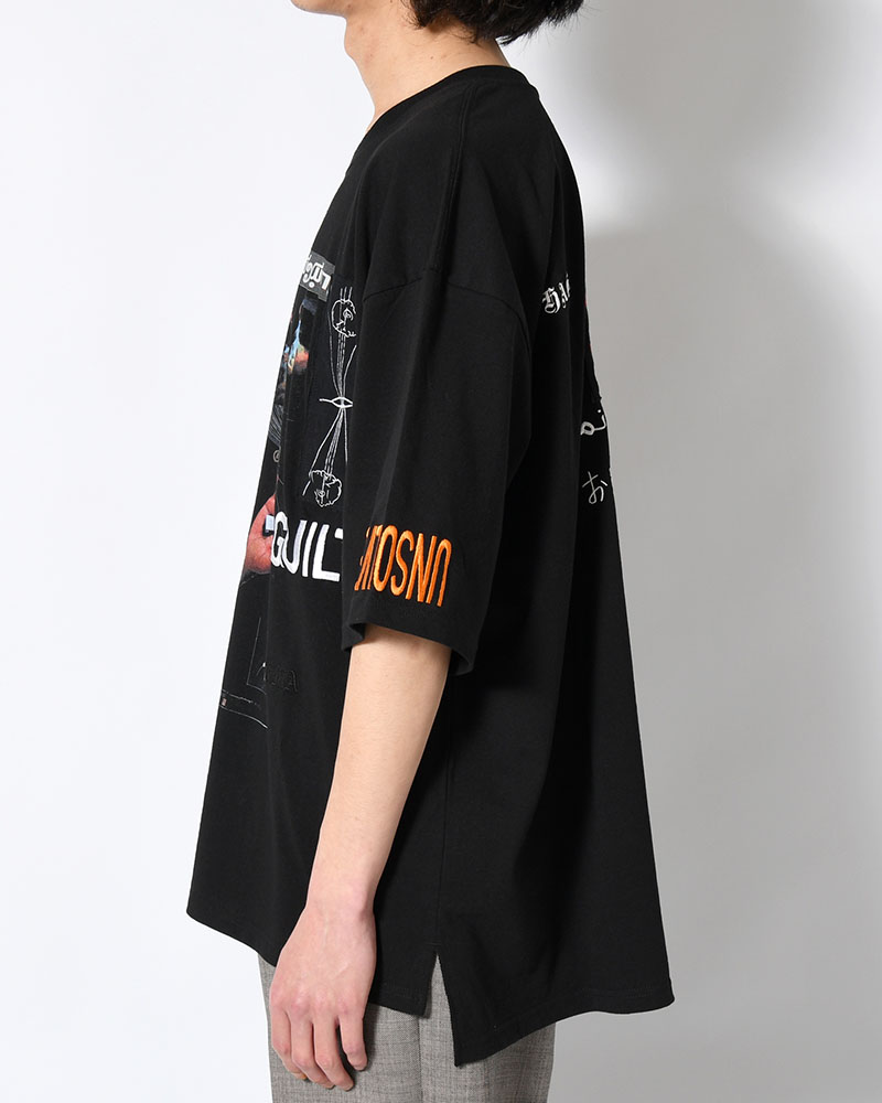 BIG SIZE SLIT T-SH (EMBROIDERY) -BLACK-