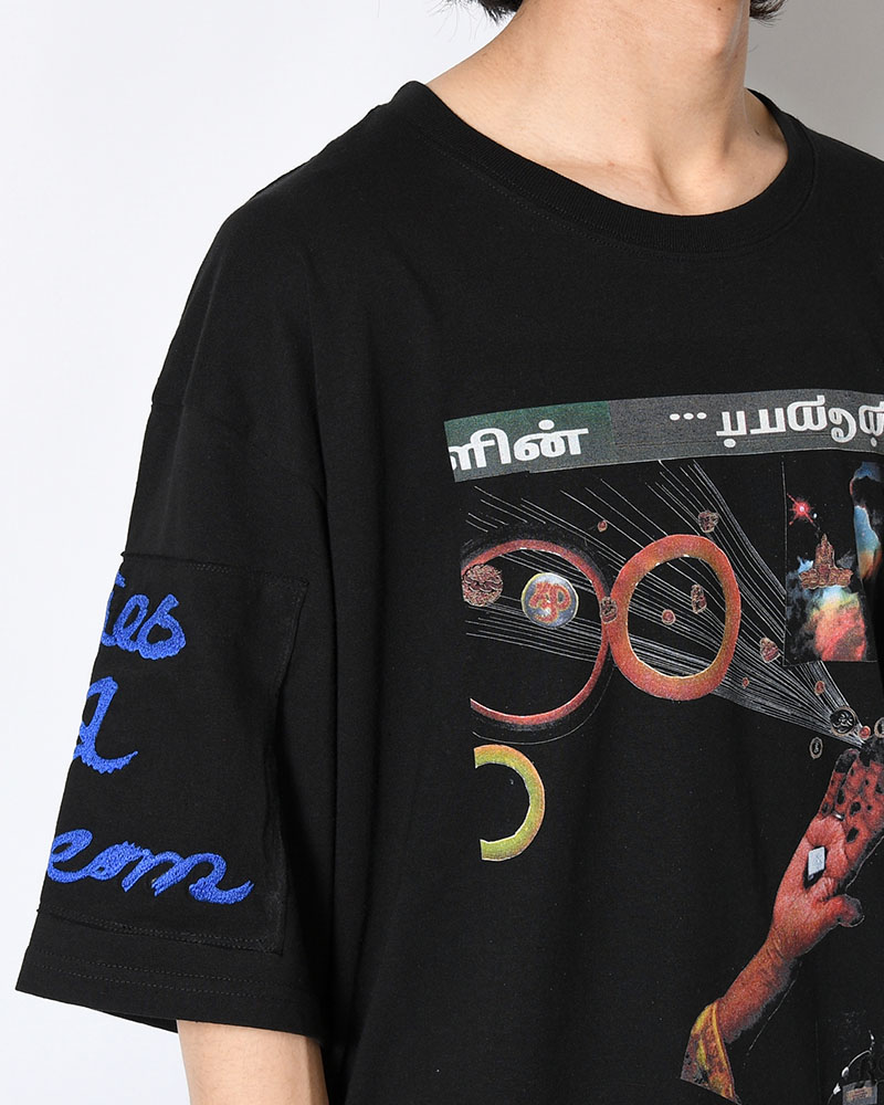 BIG SIZE SLIT T-SH (EMBROIDERY) -BLACK-