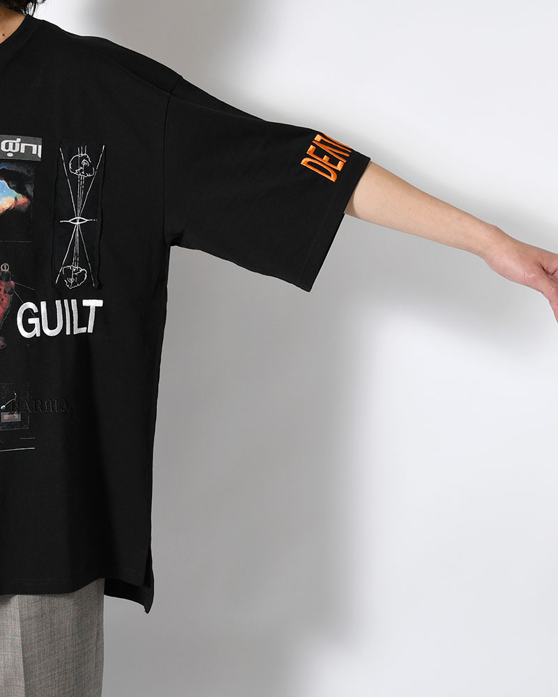 BIG SIZE SLIT T-SH (EMBROIDERY) -BLACK-