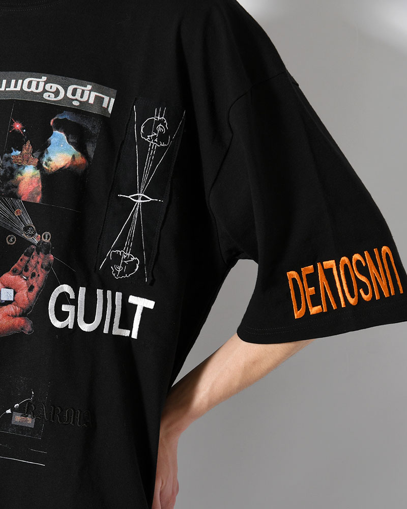 BIG SIZE SLIT T-SH (EMBROIDERY) -BLACK-