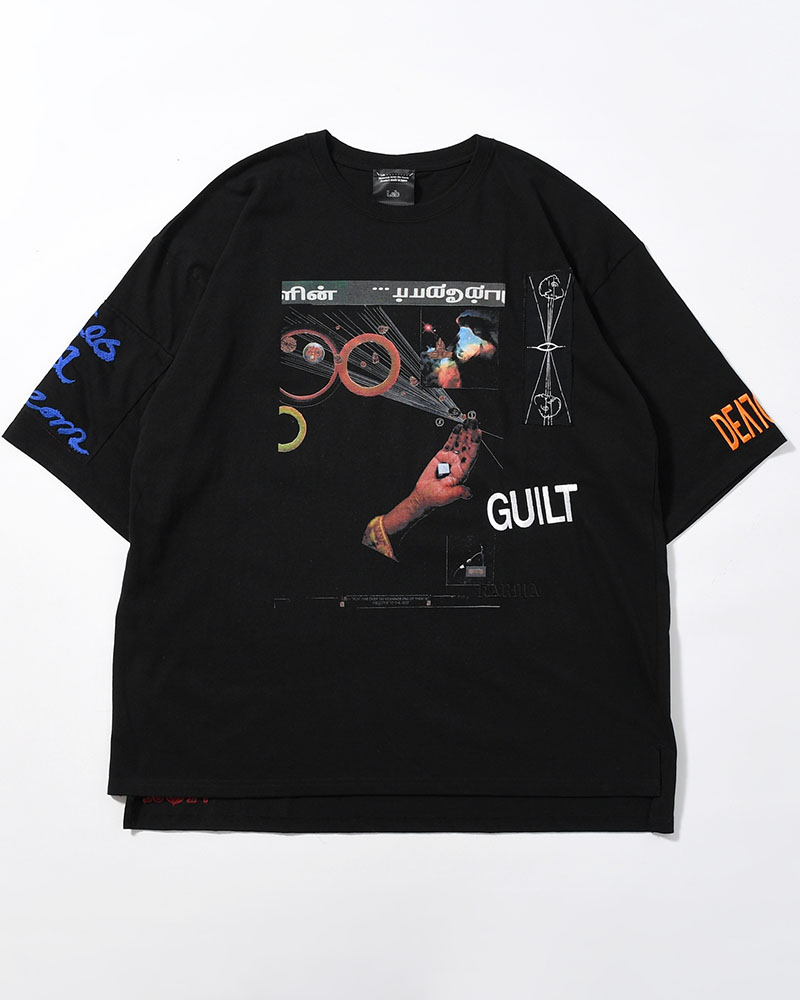 BIG SIZE SLIT T-SH (EMBROIDERY) -BLACK-