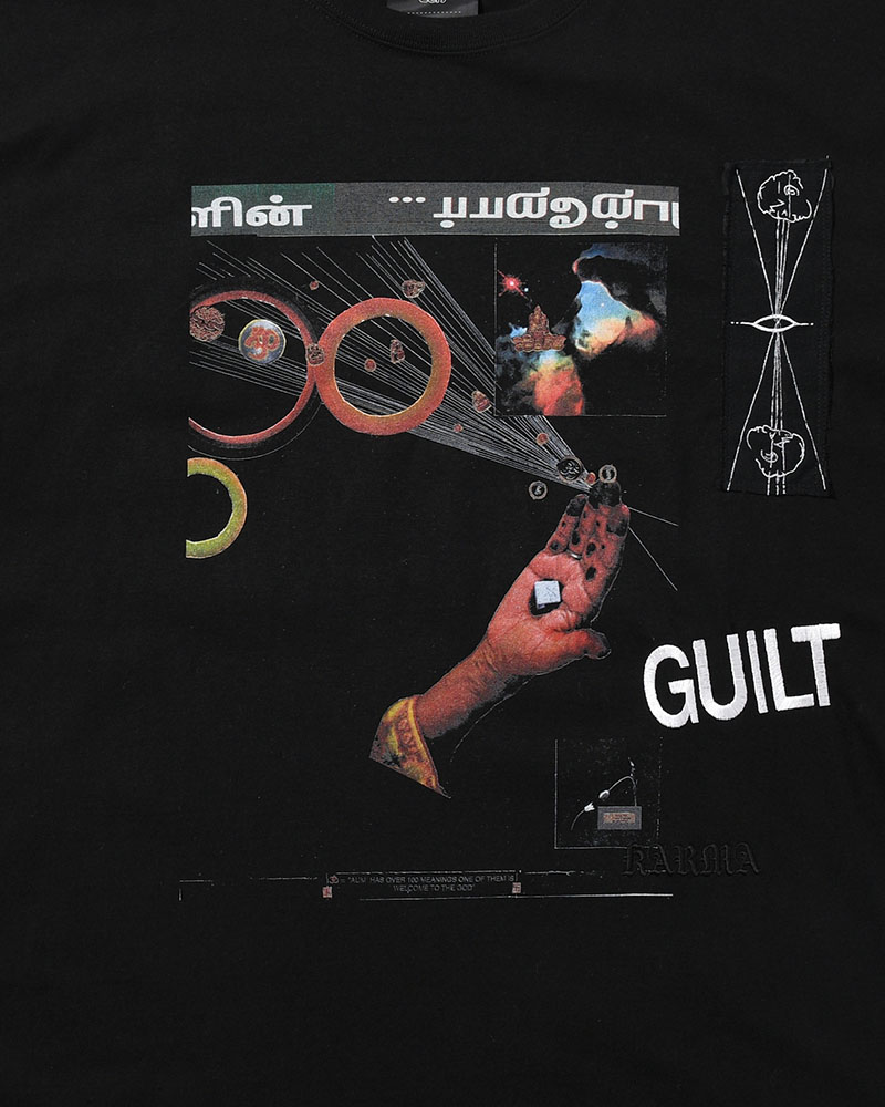 BIG SIZE SLIT T-SH (EMBROIDERY) -BLACK-