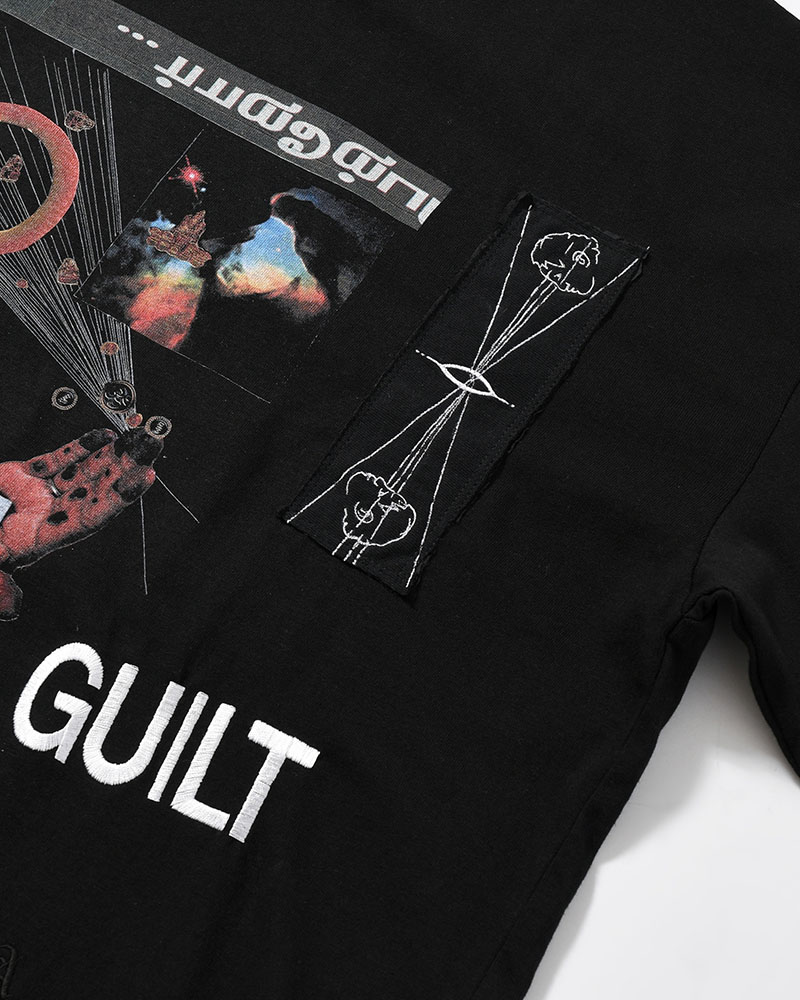 BIG SIZE SLIT T-SH (EMBROIDERY) -BLACK-