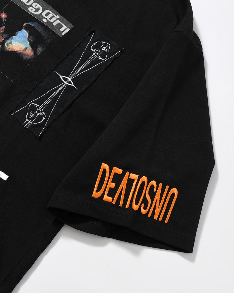 BIG SIZE SLIT T-SH (EMBROIDERY) -BLACK-