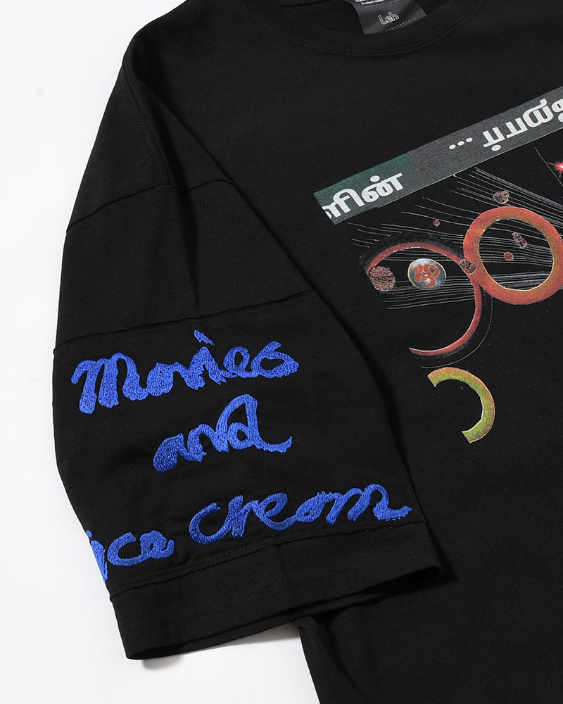 BIG SIZE SLIT T-SH (EMBROIDERY) -BLACK-