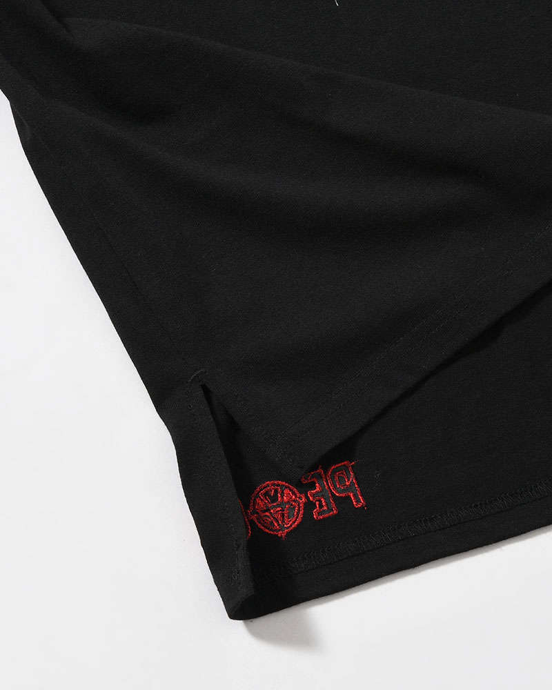 BIG SIZE SLIT T-SH (EMBROIDERY) -BLACK-