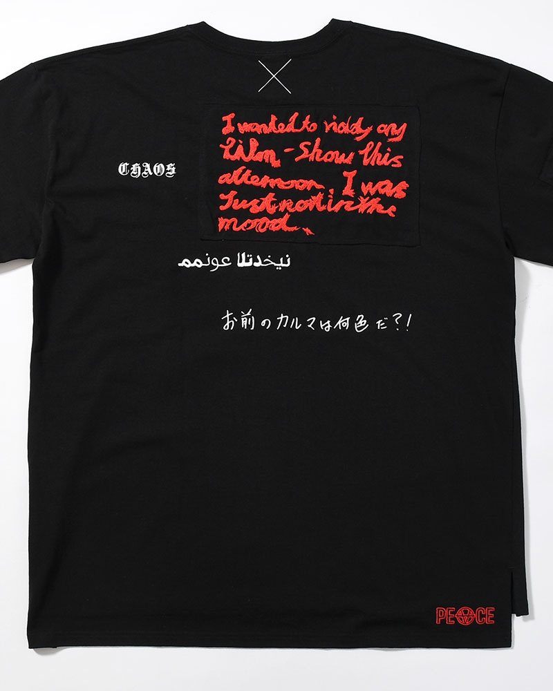 BIG SIZE SLIT T-SH (EMBROIDERY) -BLACK-