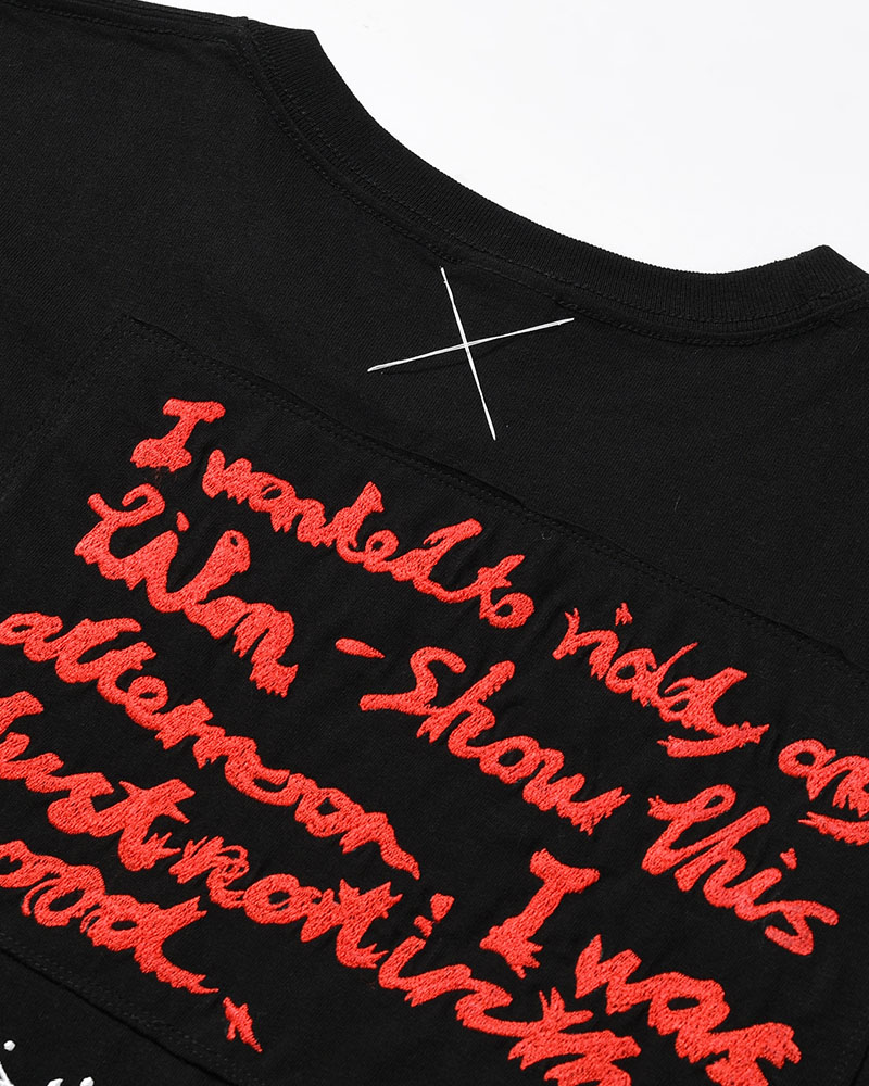 BIG SIZE SLIT T-SH (EMBROIDERY) -BLACK-