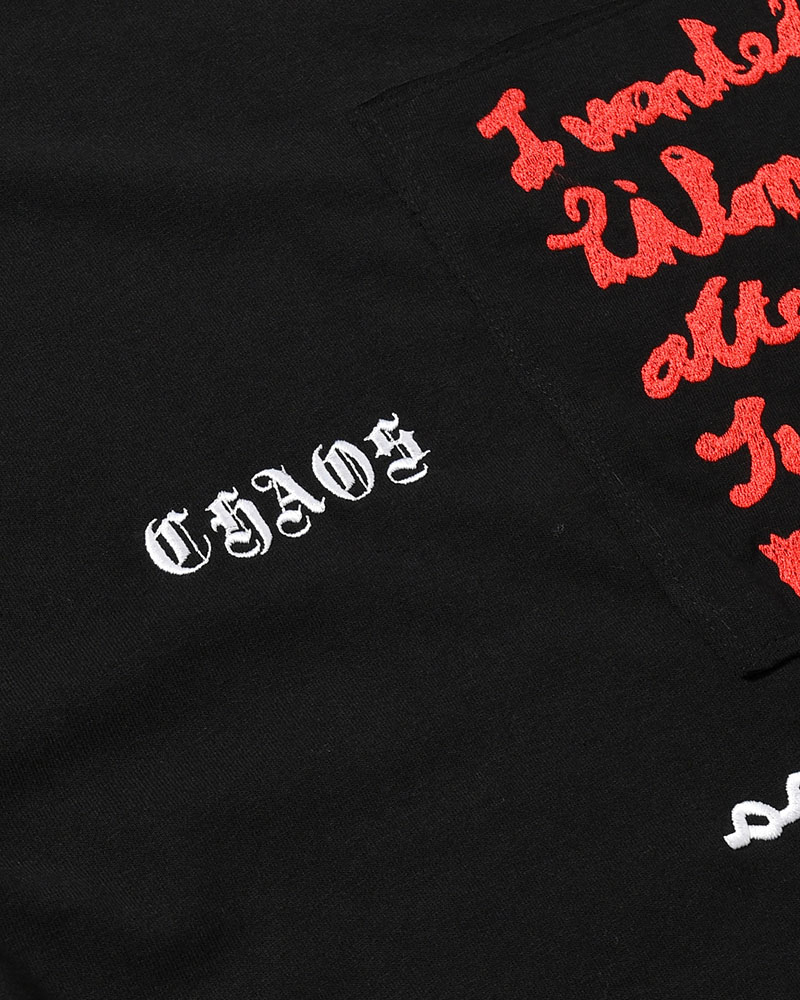 BIG SIZE SLIT T-SH (EMBROIDERY) -BLACK-