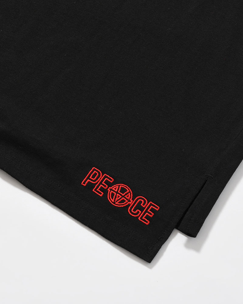 BIG SIZE SLIT T-SH (EMBROIDERY) -BLACK-