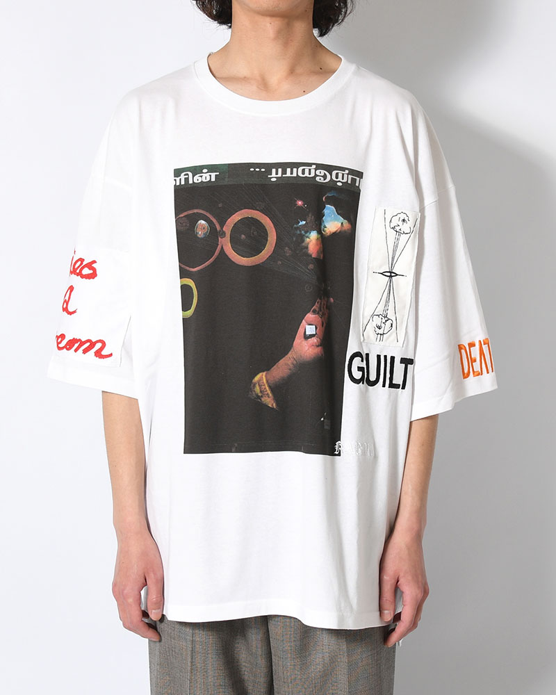 BIG SIZE SLIT T-SH (EMBROIDERY) -WHITE-