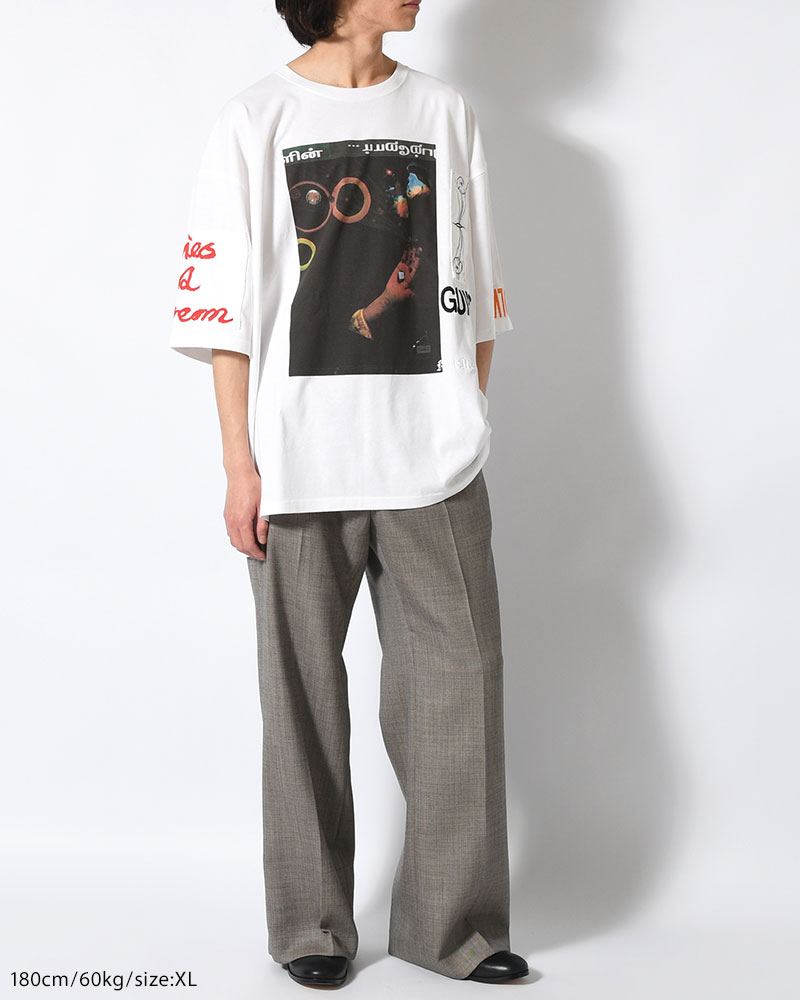 BIG SIZE SLIT T-SH (EMBROIDERY) -WHITE-