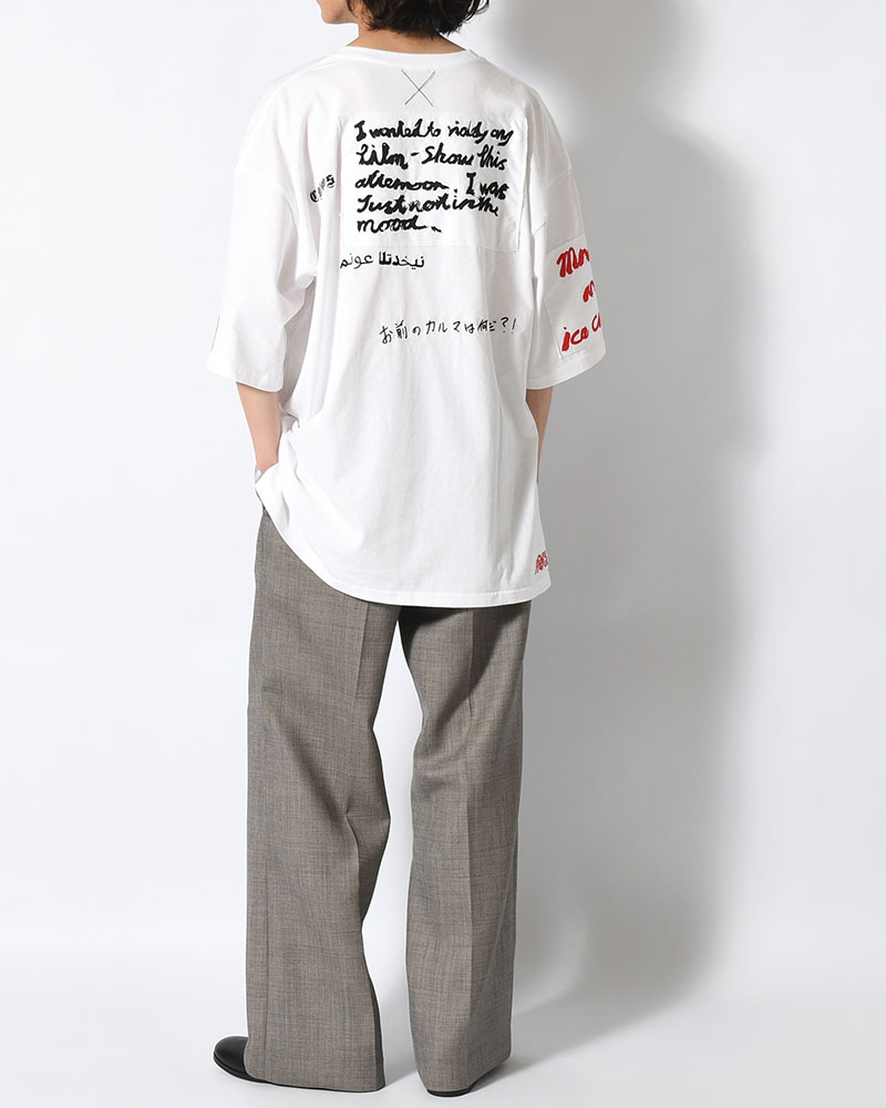 BIG SIZE SLIT T-SH (EMBROIDERY) -WHITE-