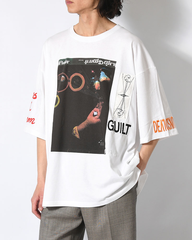 BIG SIZE SLIT T-SH (EMBROIDERY) -WHITE-