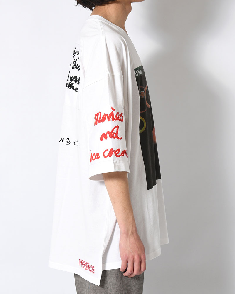 BIG SIZE SLIT T-SH (EMBROIDERY) -WHITE-