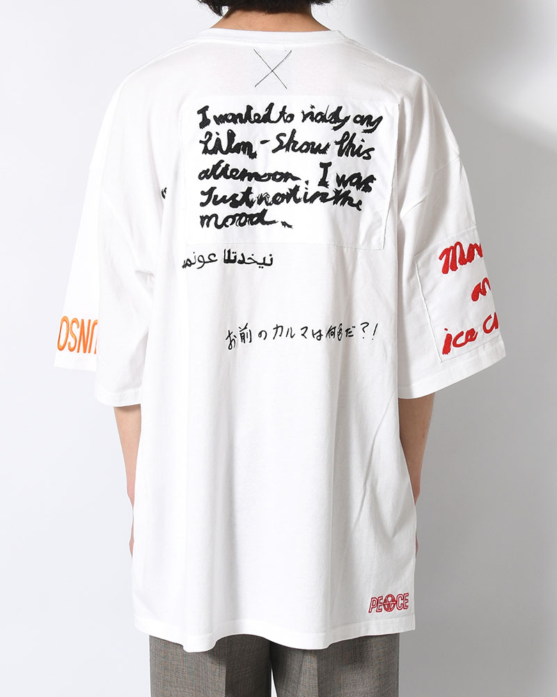 BIG SIZE SLIT T-SH (EMBROIDERY) -WHITE-