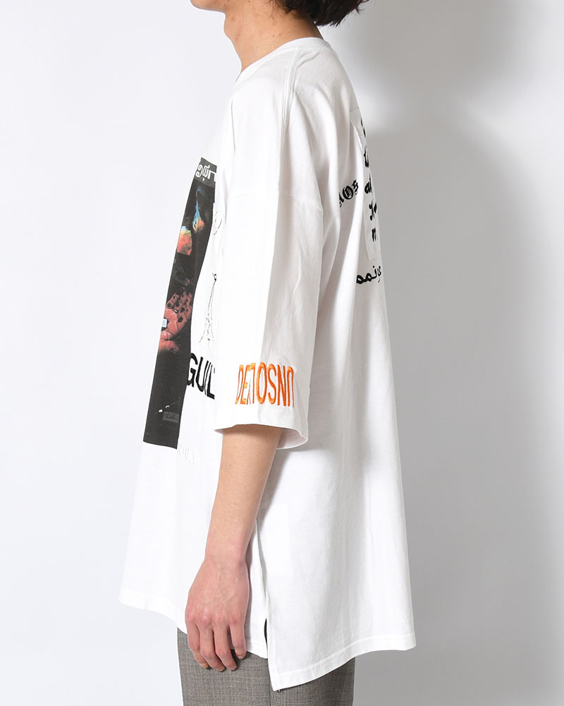 BIG SIZE SLIT T-SH (EMBROIDERY) -WHITE-