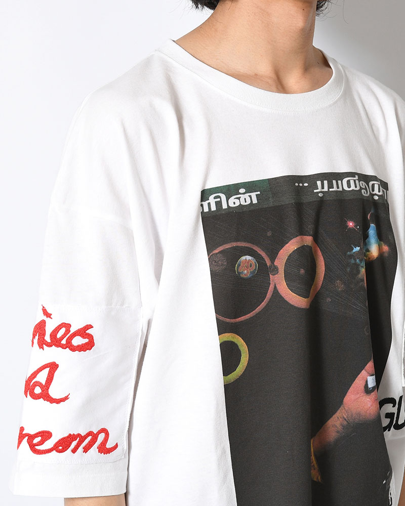 BIG SIZE SLIT T-SH (EMBROIDERY) -WHITE-