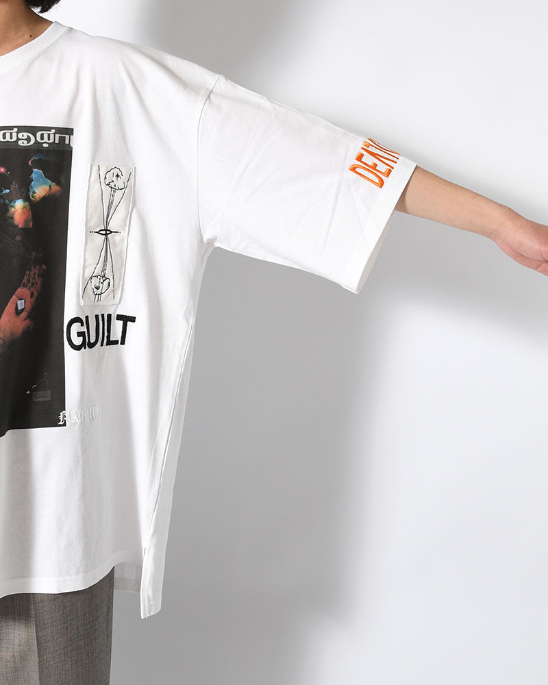 BIG SIZE SLIT T-SH (EMBROIDERY) -WHITE-