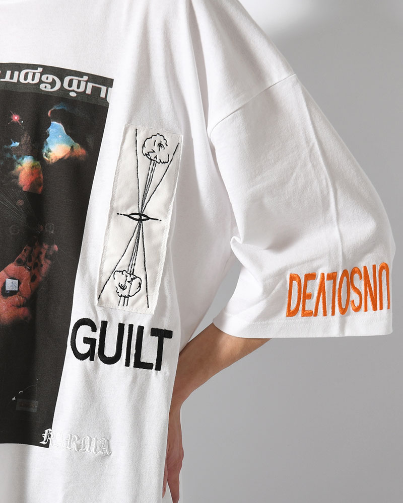 BIG SIZE SLIT T-SH (EMBROIDERY) -WHITE-