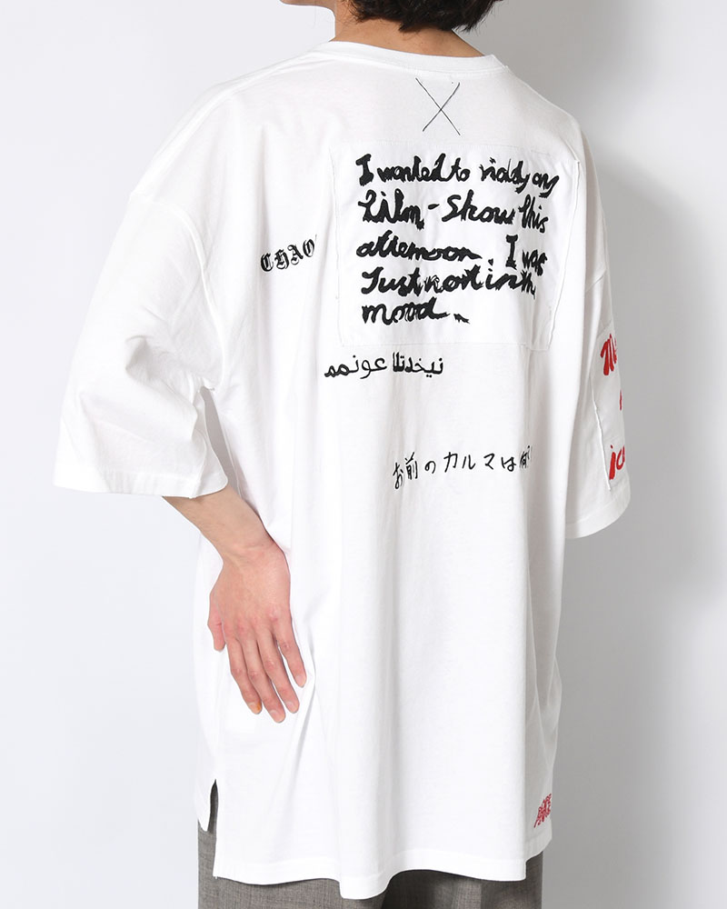BIG SIZE SLIT T-SH (EMBROIDERY) -WHITE-
