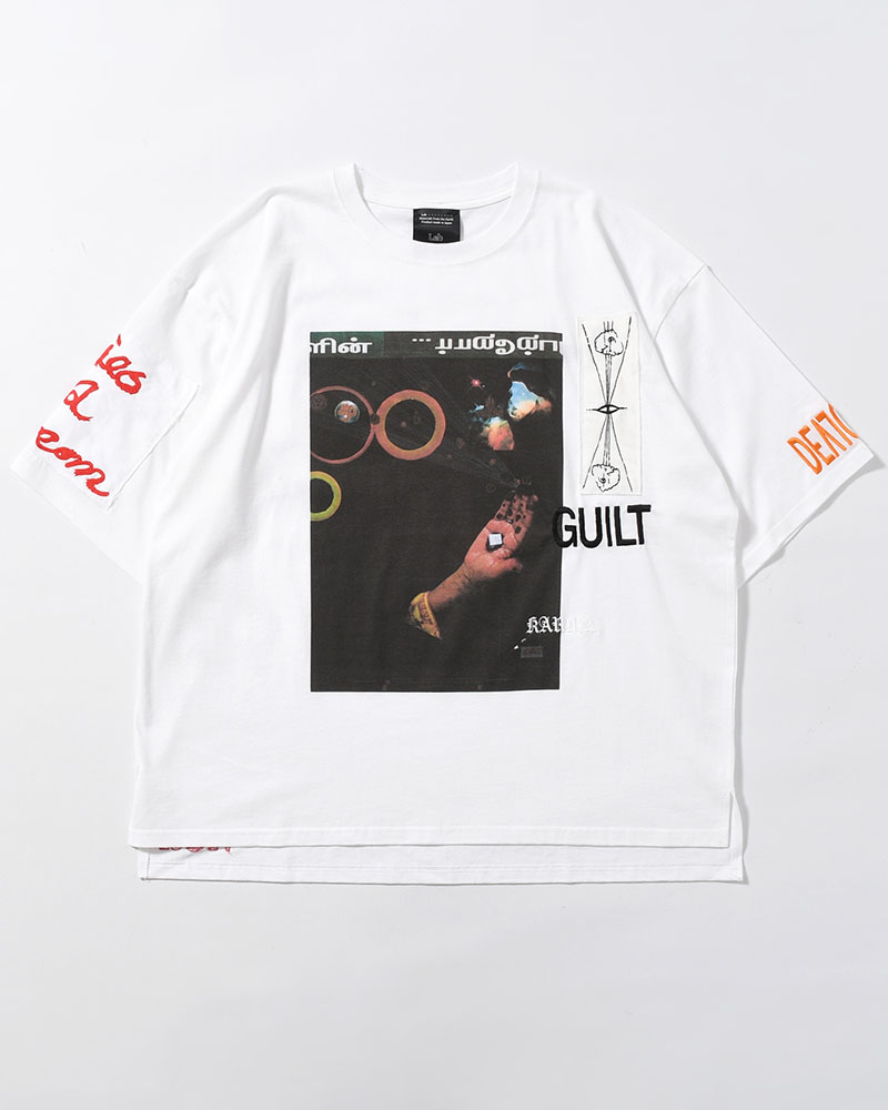 BIG SIZE SLIT T-SH (EMBROIDERY) -WHITE-