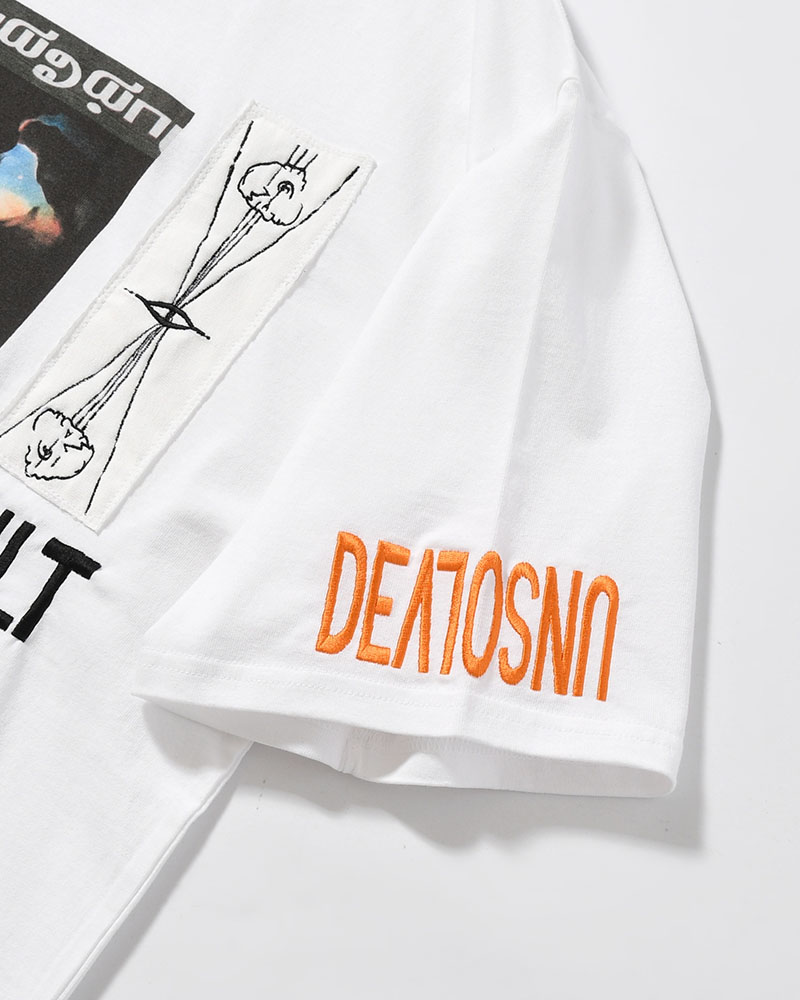 BIG SIZE SLIT T-SH (EMBROIDERY) -WHITE-