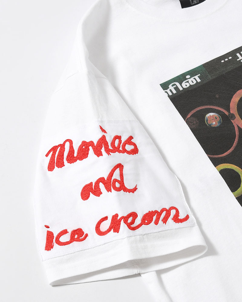 BIG SIZE SLIT T-SH (EMBROIDERY) -WHITE-